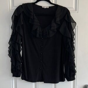 Elegant Black Ruffled Women's Blouse